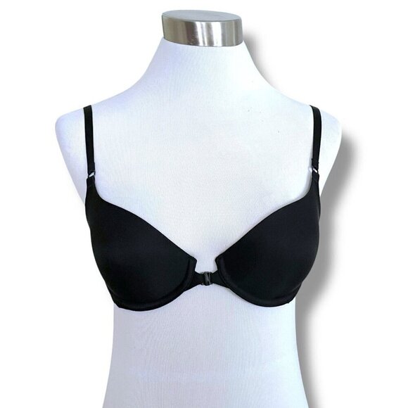 Victorias Secret 32C Bra Black Lined Demi Front Close Strappy Back Underwire - Picture 4 of 8